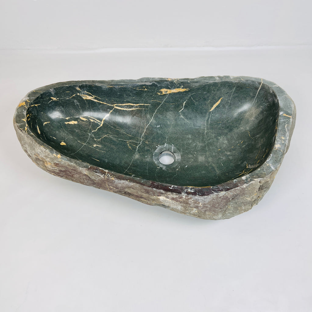 Emerald Green Gold Streaked River Stone Sink