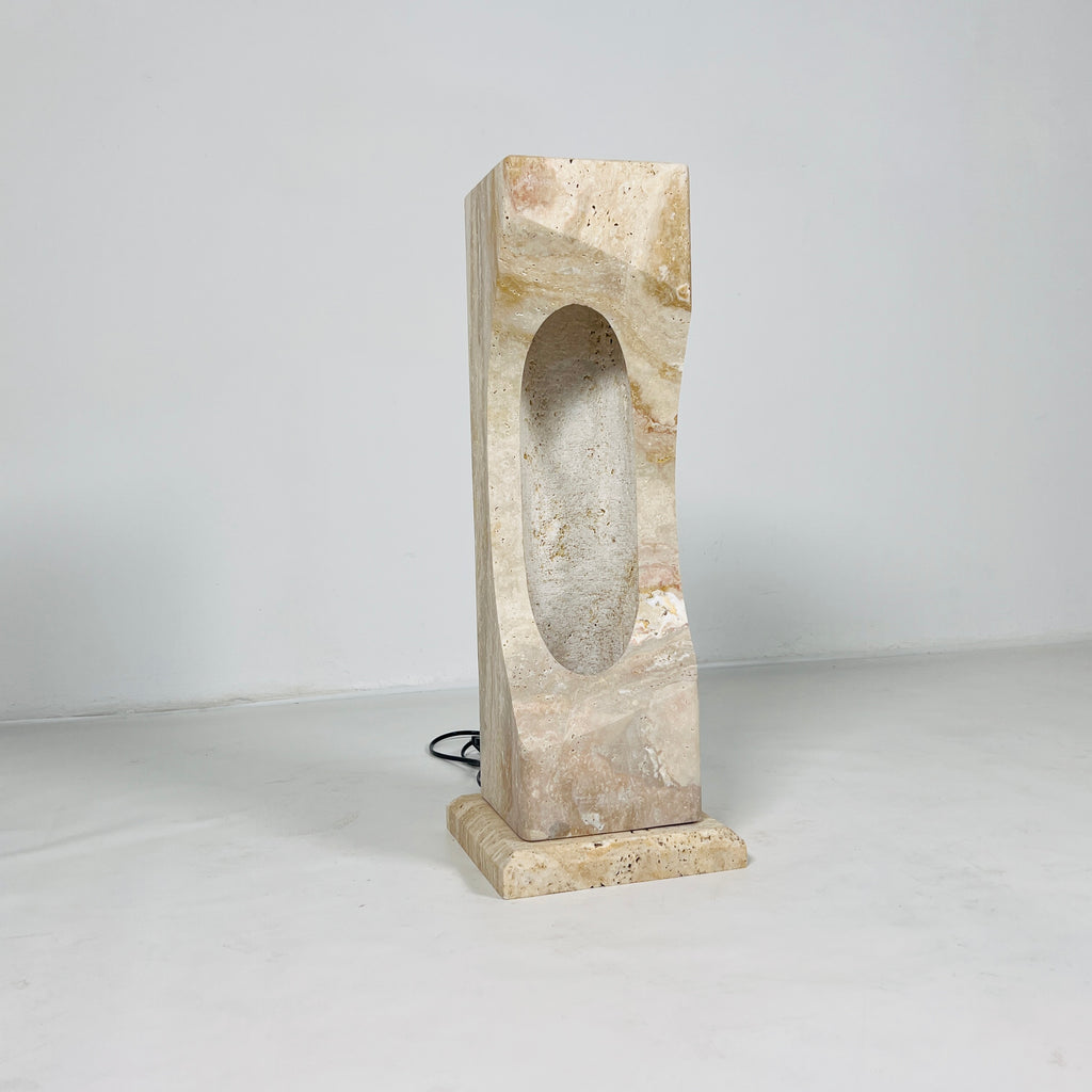 Irregular Crescent Travertine Table Lamp