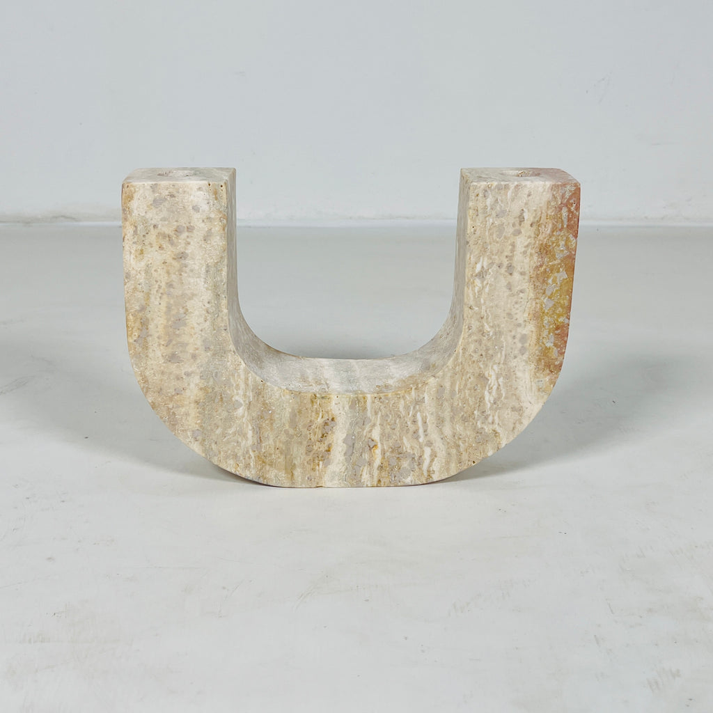 U-Shaped Travertine Candle Stand