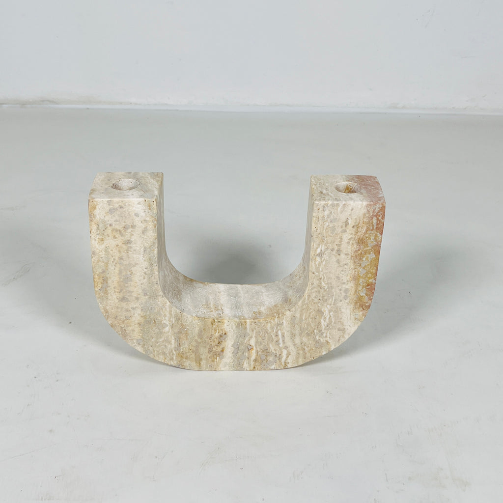 U-Shaped Travertine Candle Stand