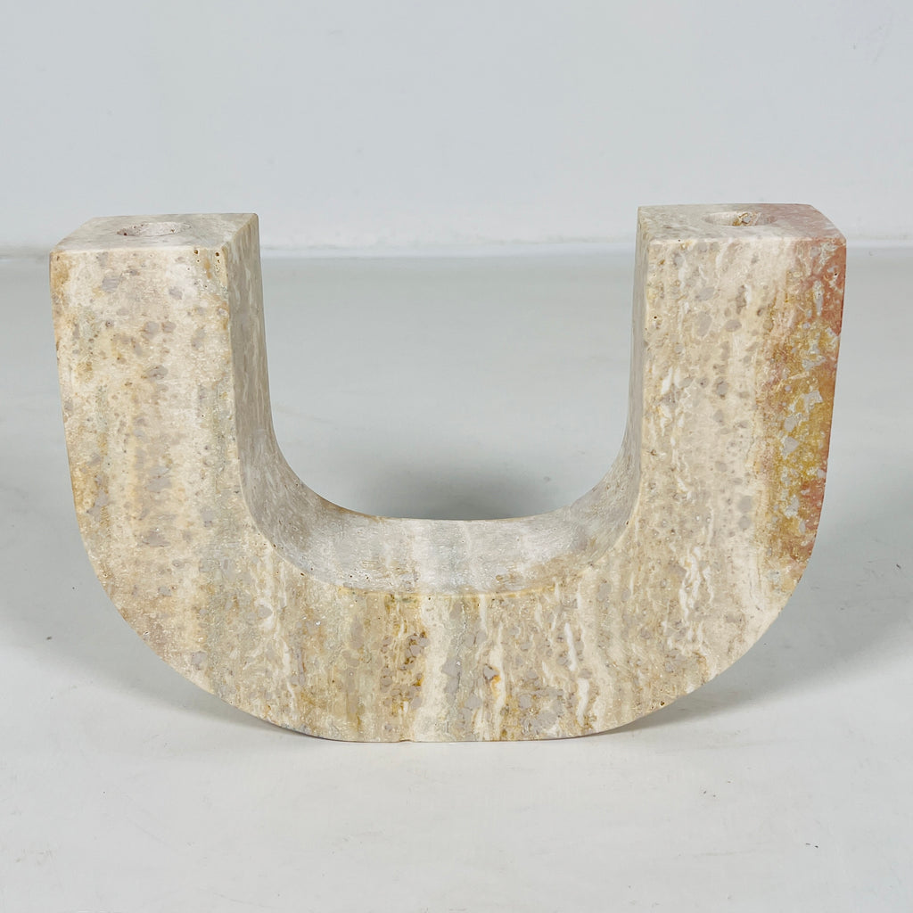 U-Shaped Travertine Candle Stand