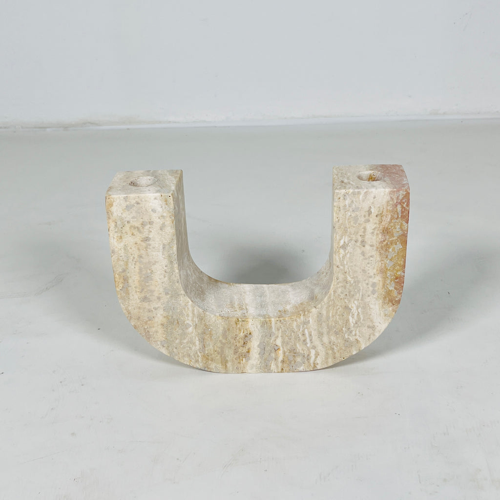 U-Shaped Travertine Candle Stand