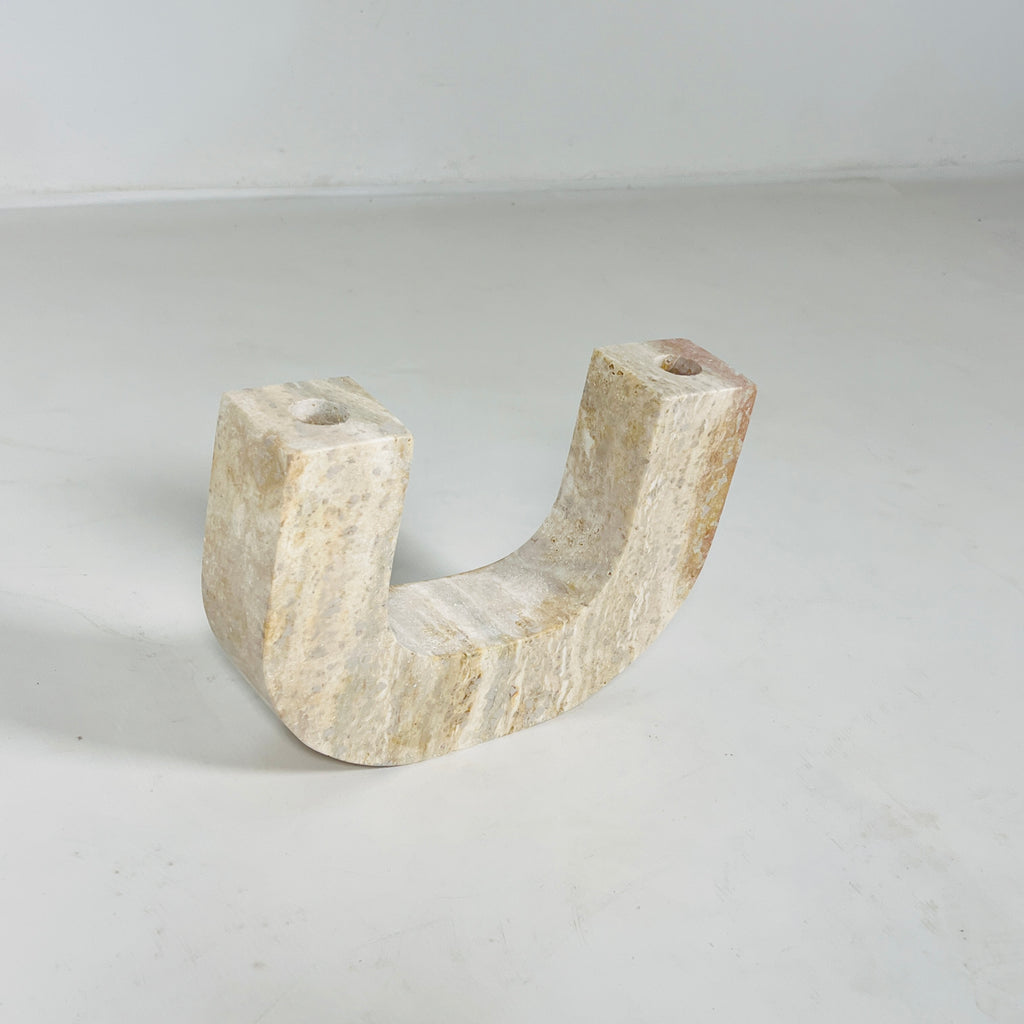 U-Shaped Travertine Candle Stand