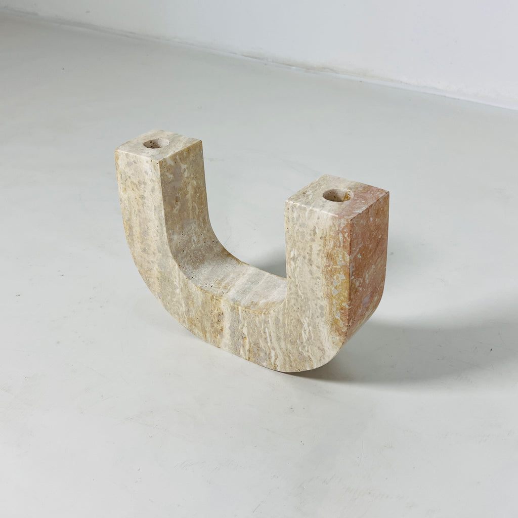 U-Shaped Travertine Candle Stand