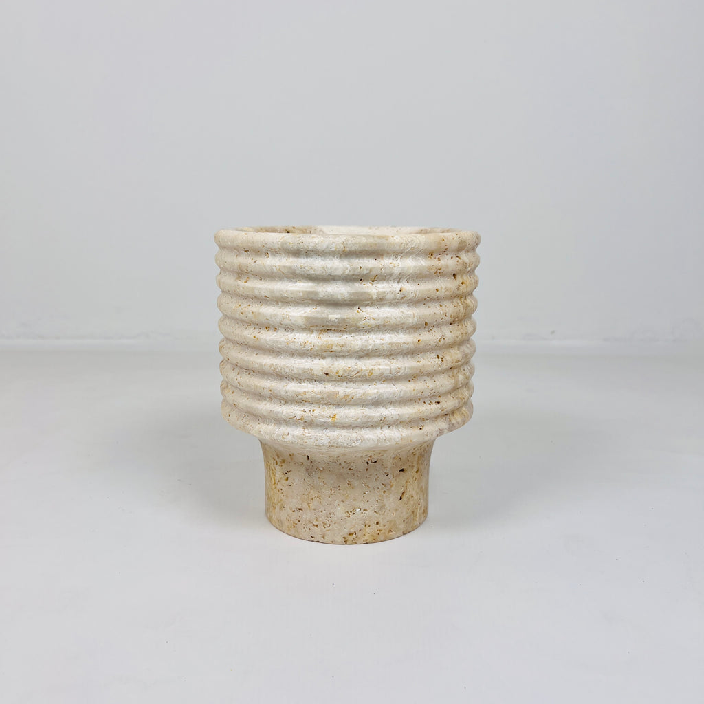 Stacked Ringed Travertine Vase (Small)