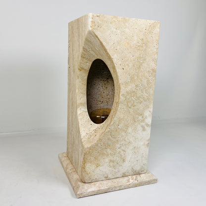 Hollowed Crescent Floor Lamp - Travertine