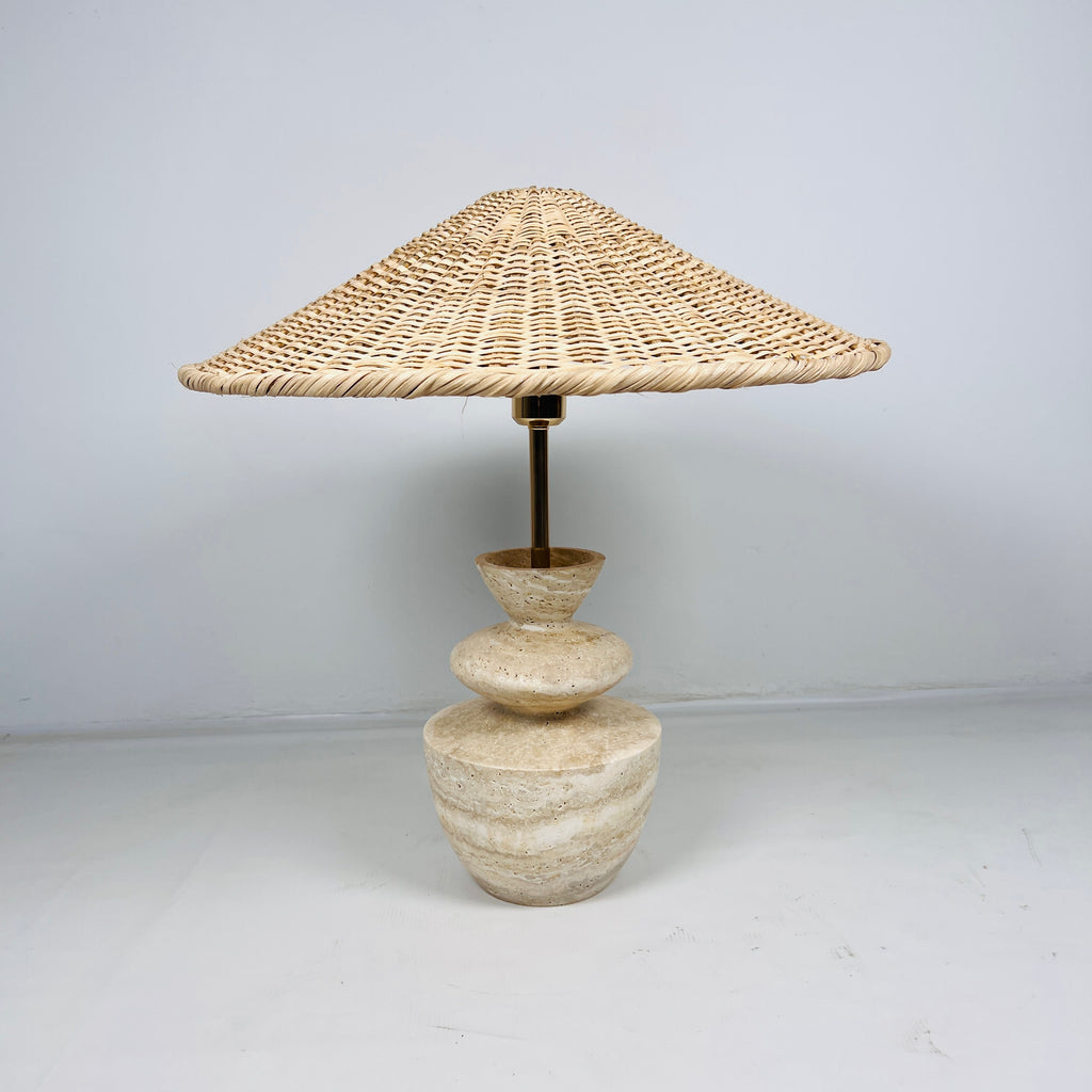 Pot Bottom Travertine Table Lamp