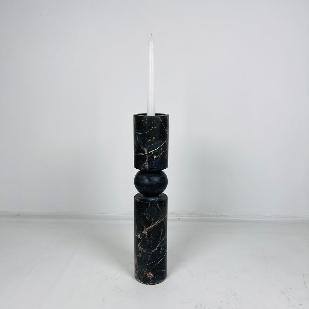 Ball Bulged Golden Webbed Marble Candle Stand (Large)