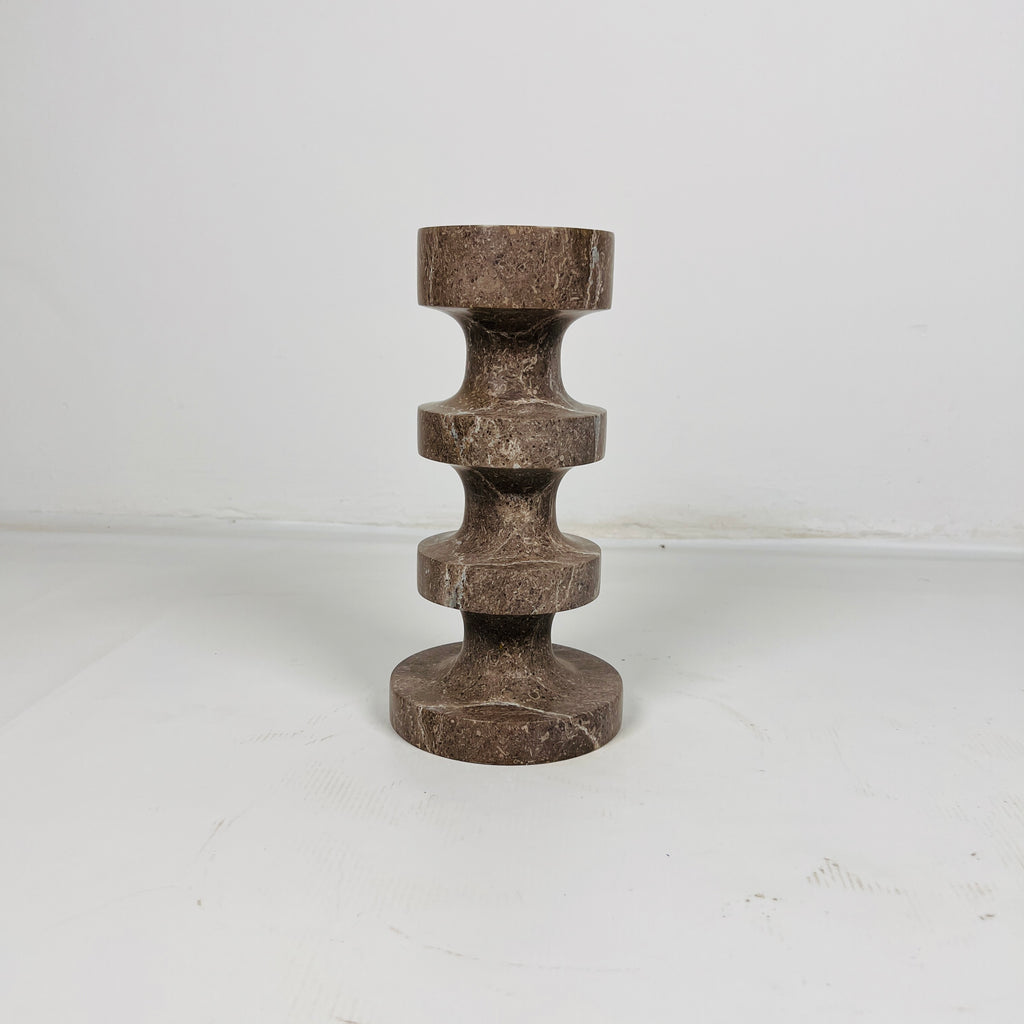 Stacked Disc Brown Marble Candle Stand (Small)