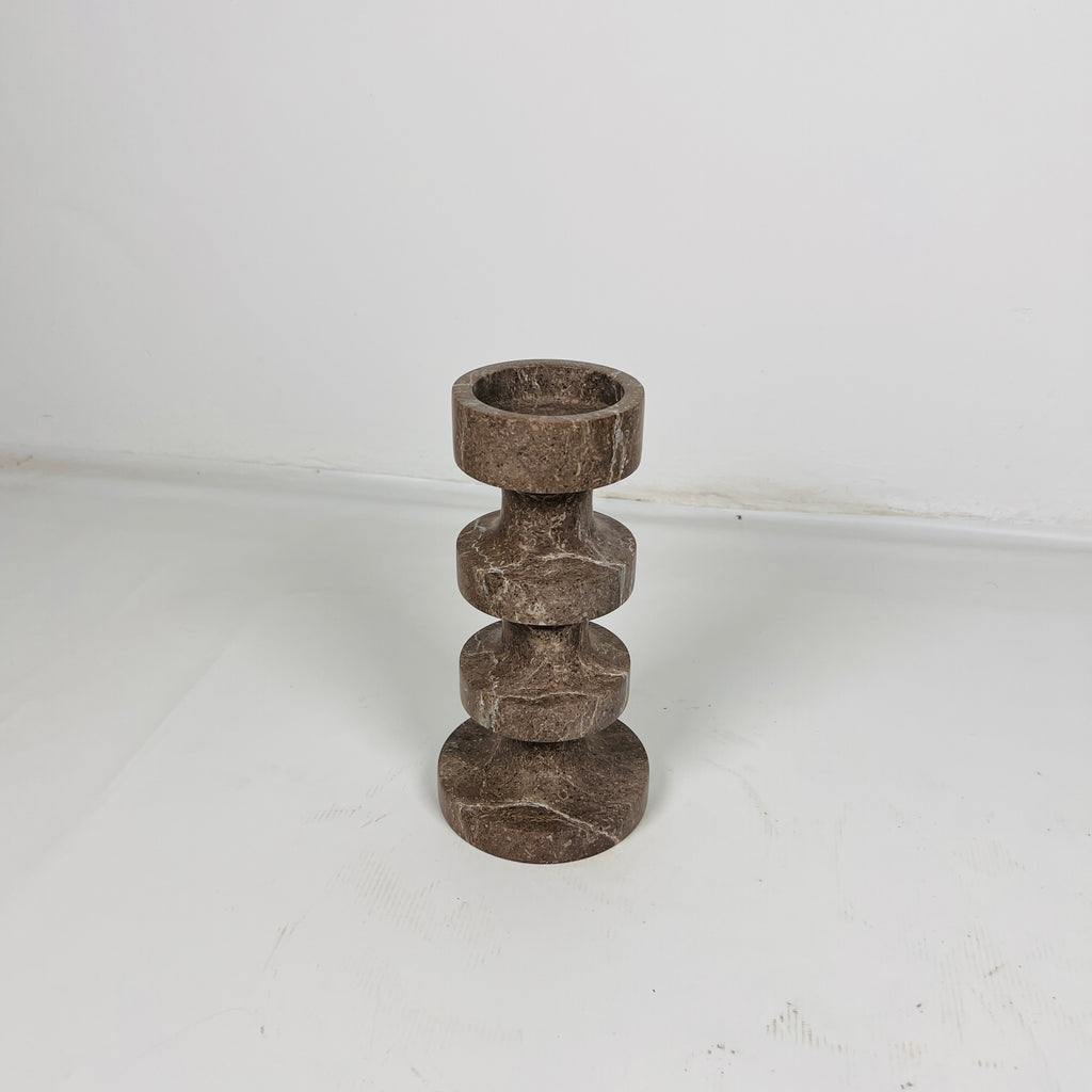 Stacked Disc Brown Marble Candle Stand (Small)