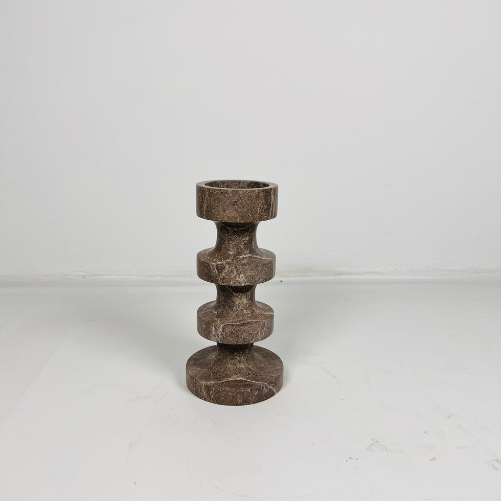 Stacked Disc Brown Marble Candle Stand (Small)