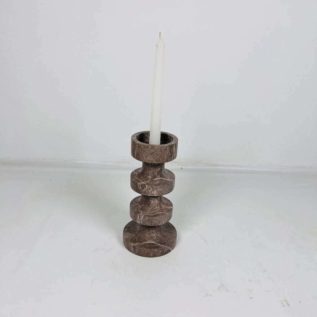 Stacked Disc Brown Marble Candle Stand (Small)