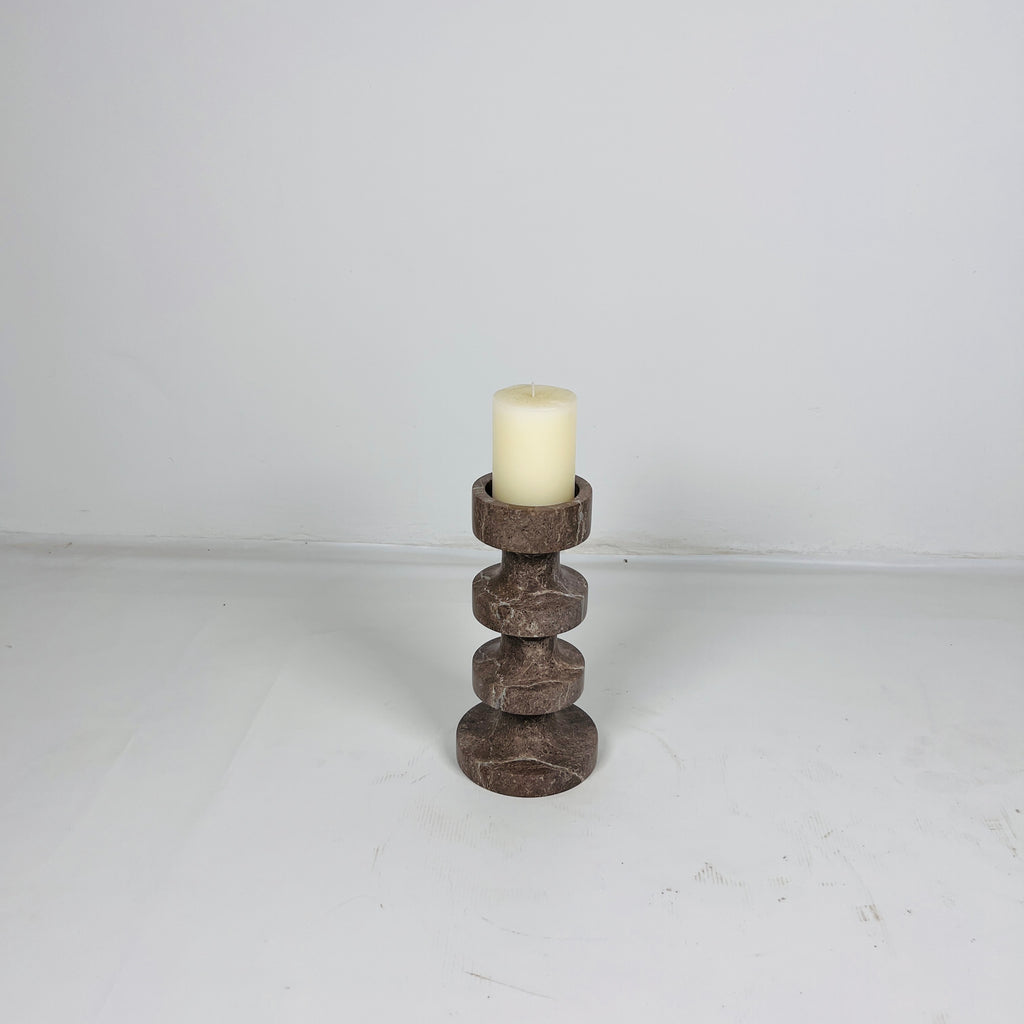 Stacked Disc Brown Marble Candle Stand (Small)