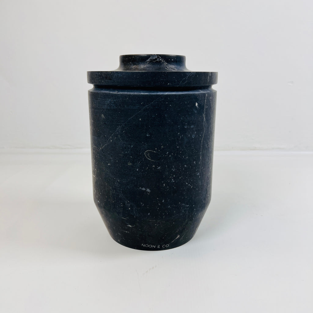 Ringed Wide Bottom Black Travertine Vase (Large)