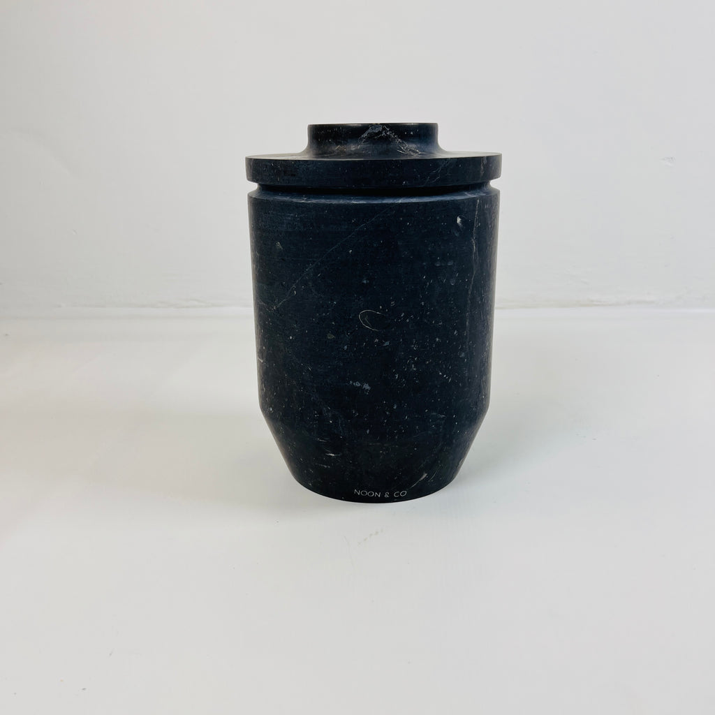 Ringed Wide Bottom Black Travertine Vase (Large)