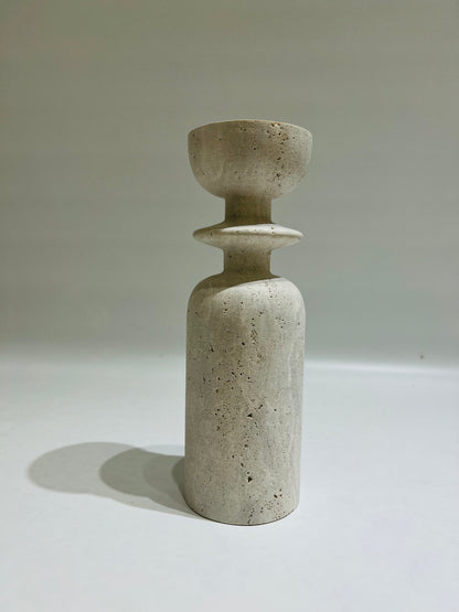 Collared Candle Stand - Travertine