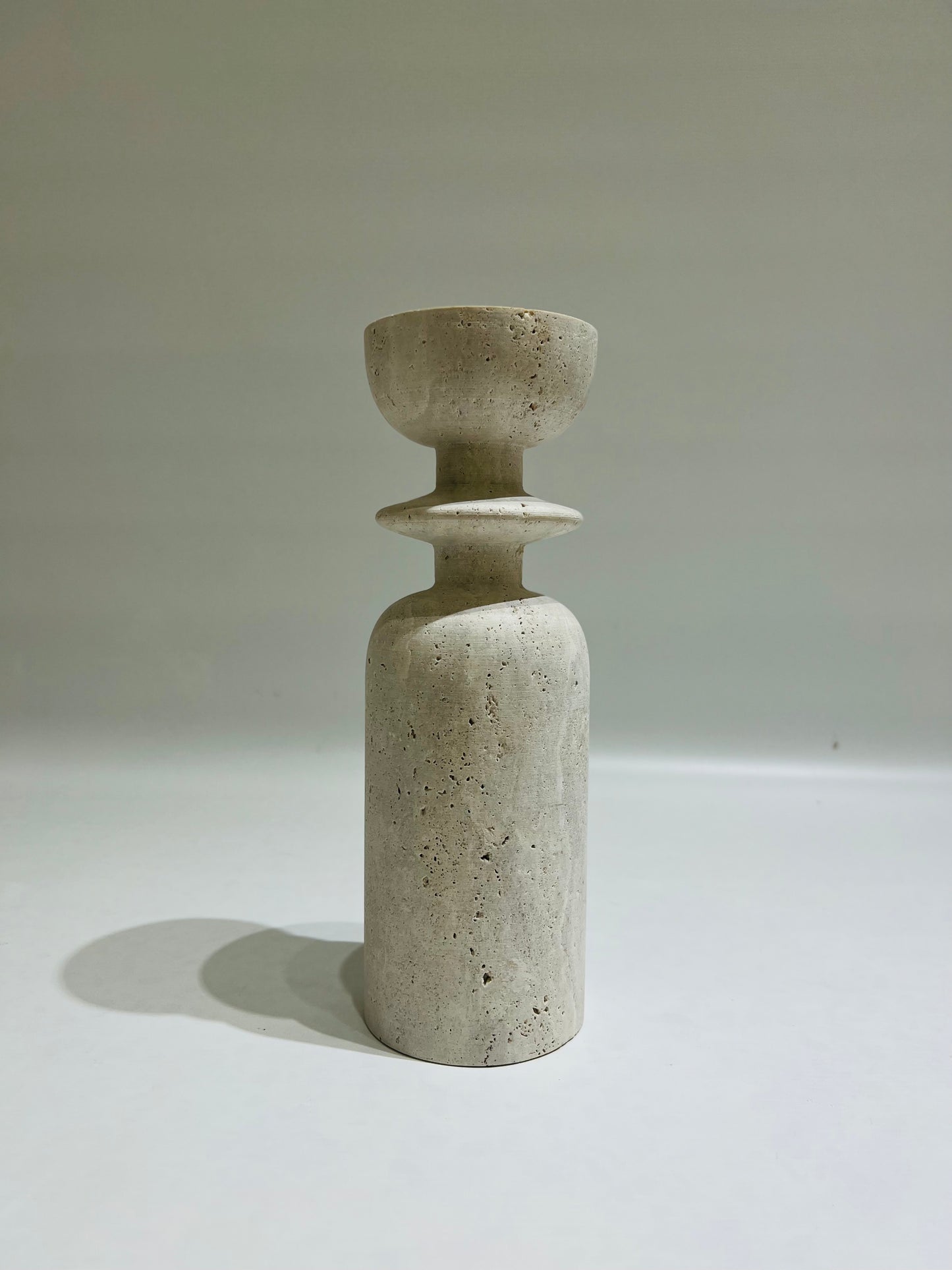Collared Candle Stand - Travertine