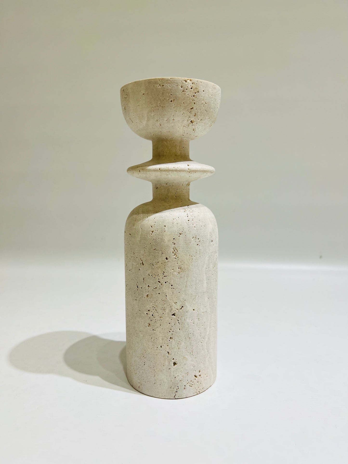 Collared Candle Stand - Travertine