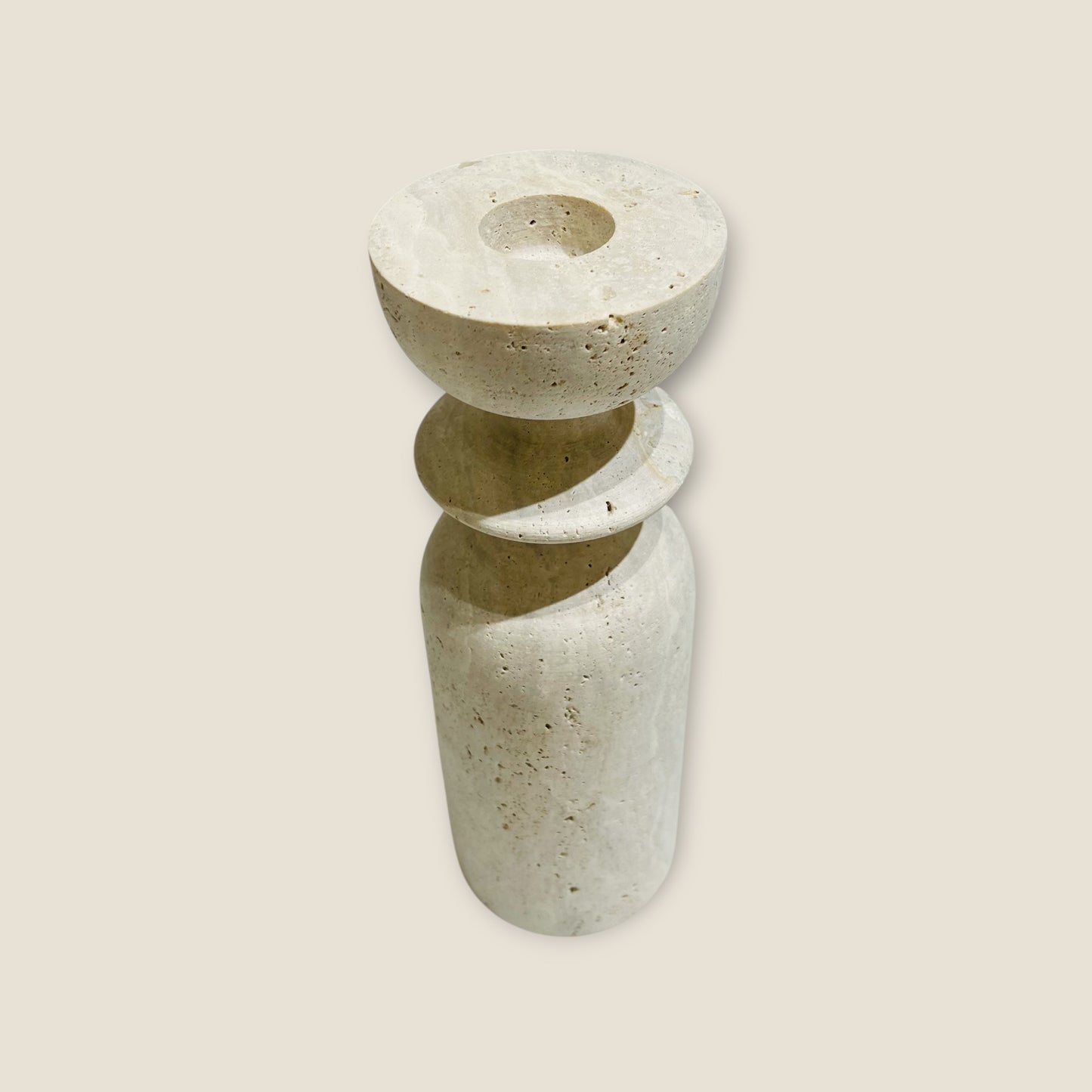 Collared Candle Stand - Travertine