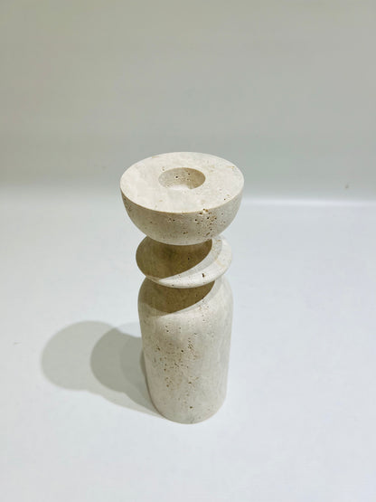 Collared Candle Stand - Travertine