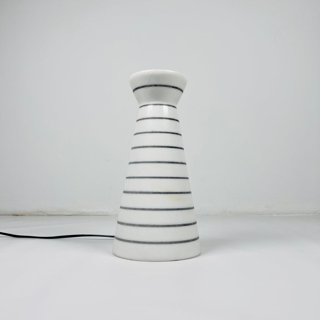 Upside Down Funnel Pinstriped Marble Table Lamp