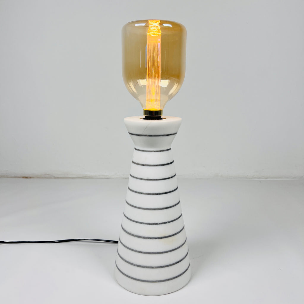 Upside Down Funnel Pinstriped Marble Table Lamp