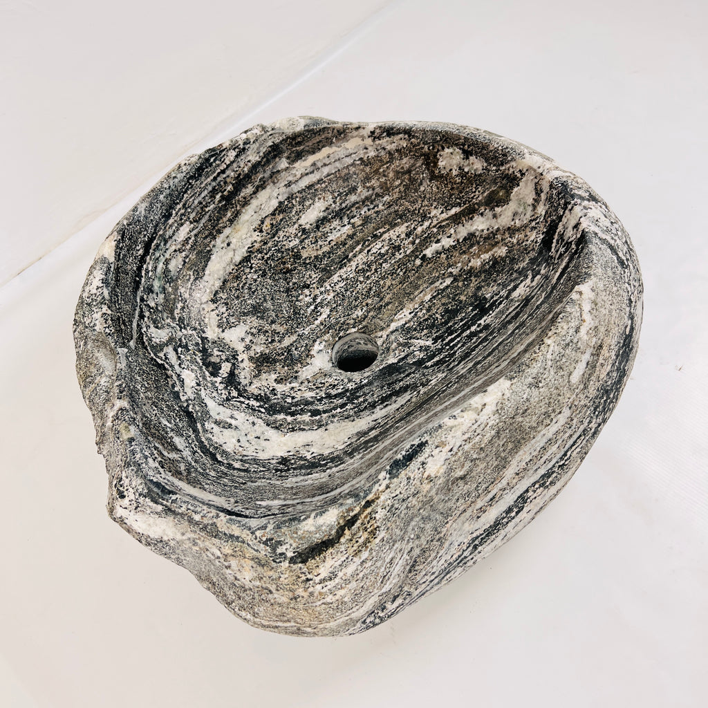 White Striped Grey River Stone Sink