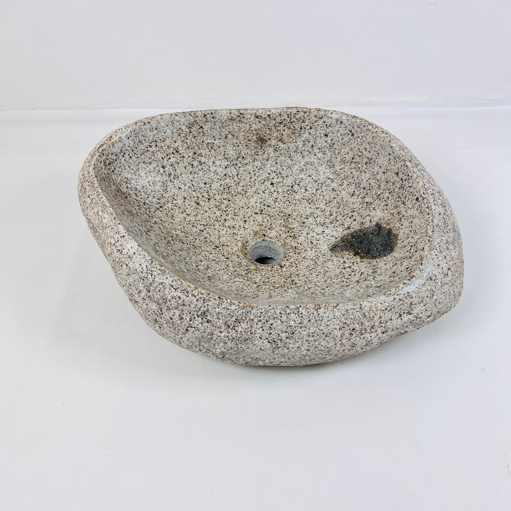 Eggshell Black Spotted River Stone Sink