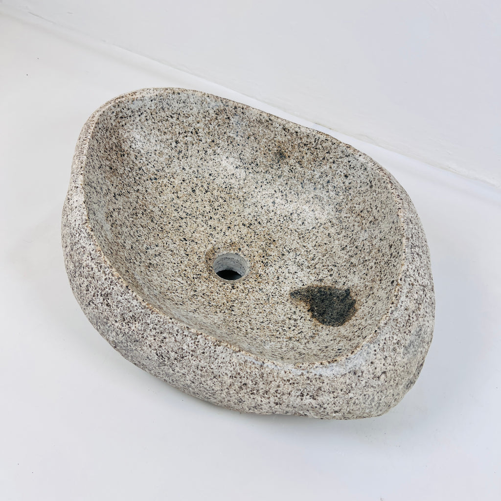 Eggshell Black Spotted River Stone Sink