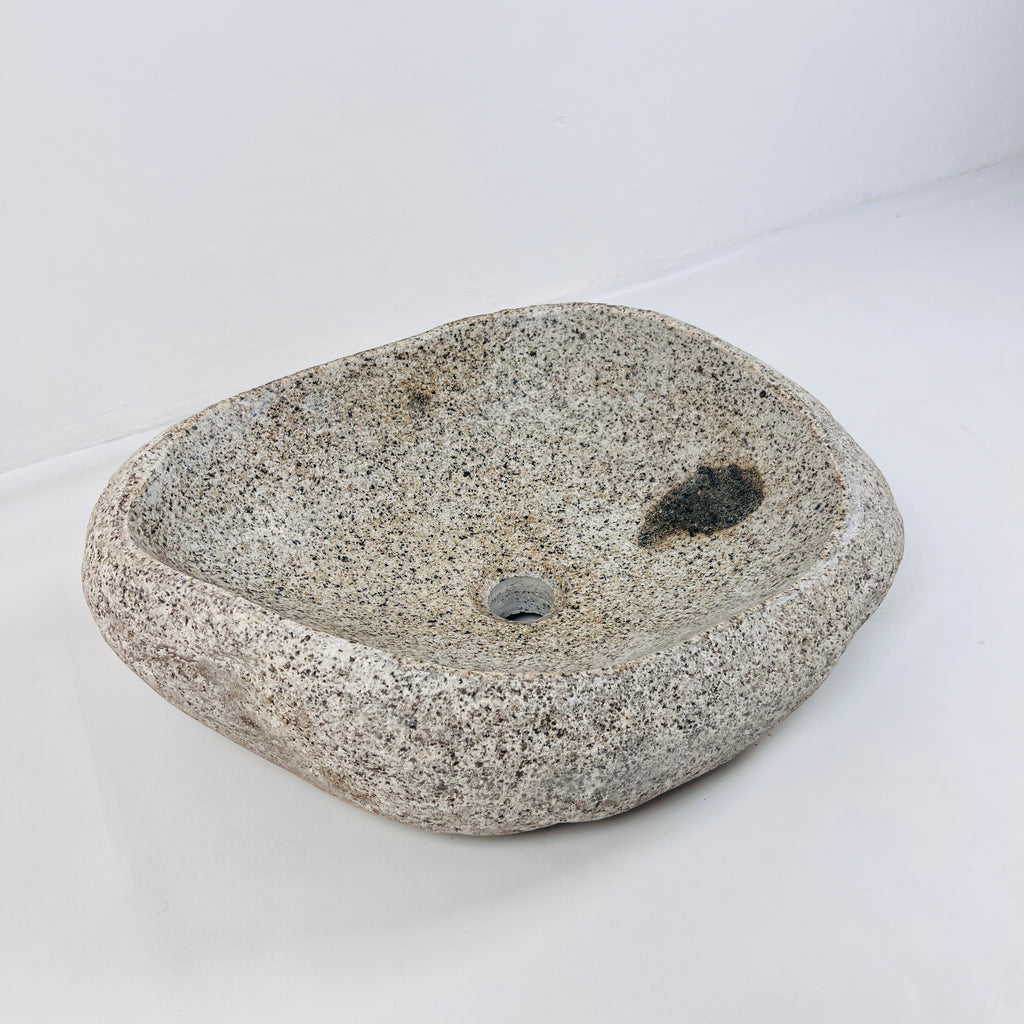 Eggshell Black Spotted River Stone Sink