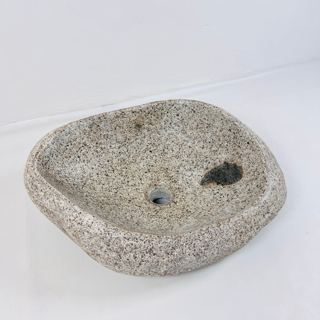 Eggshell Black Spotted River Stone Sink