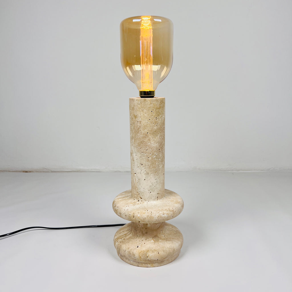 Ringed Bottom Travertine Table Lamp