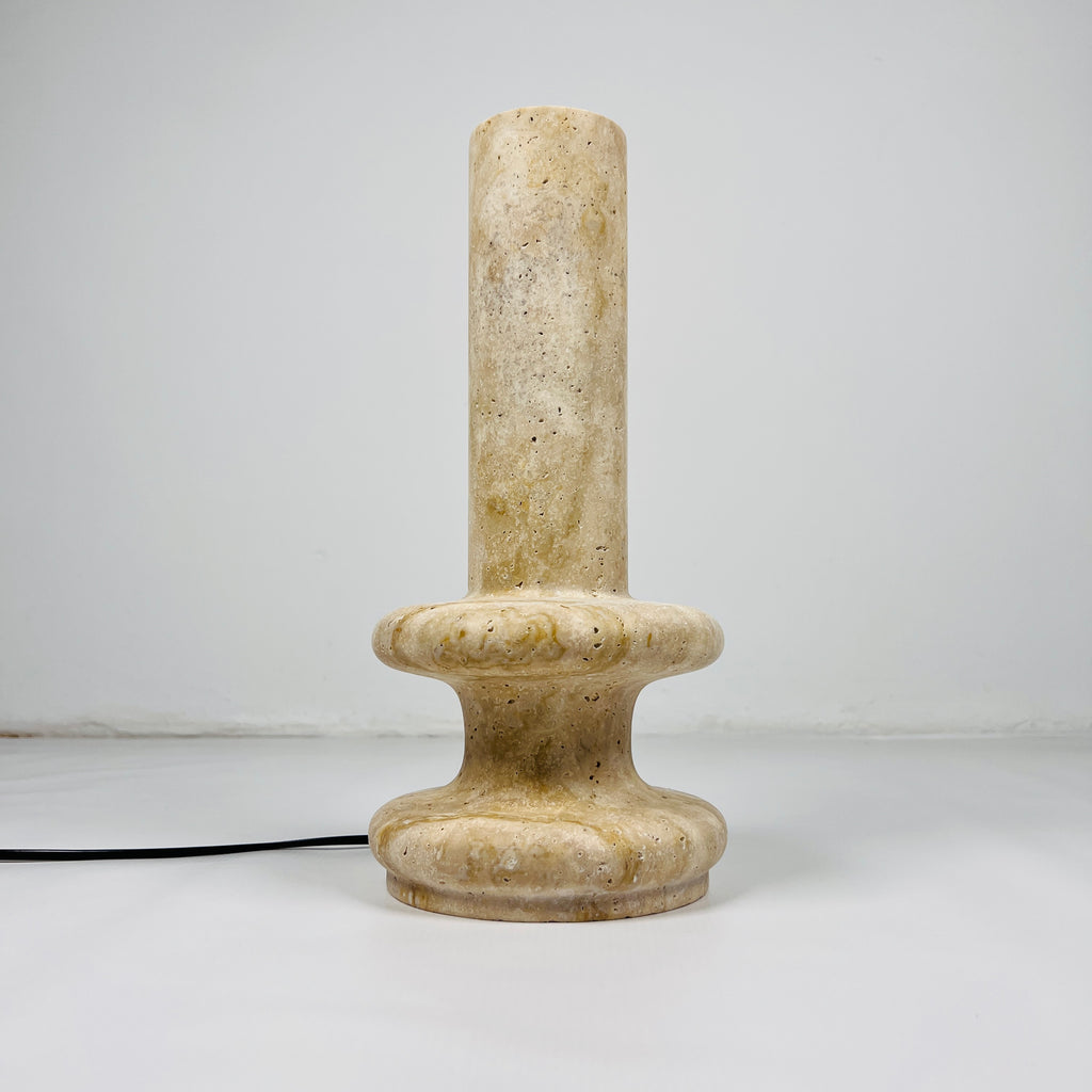 Beige Ringed Bottom Travertine Table Lamp