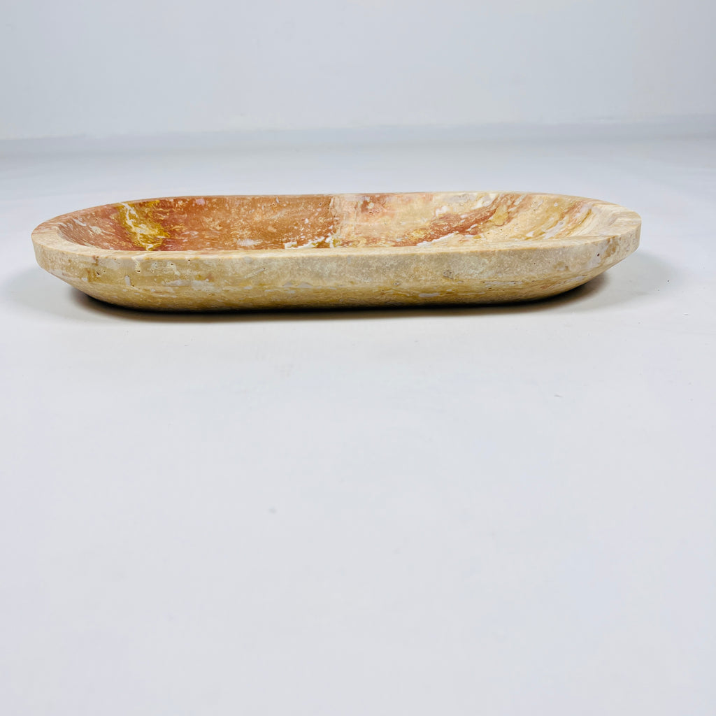 Red and Beige Oval Travertine Tray