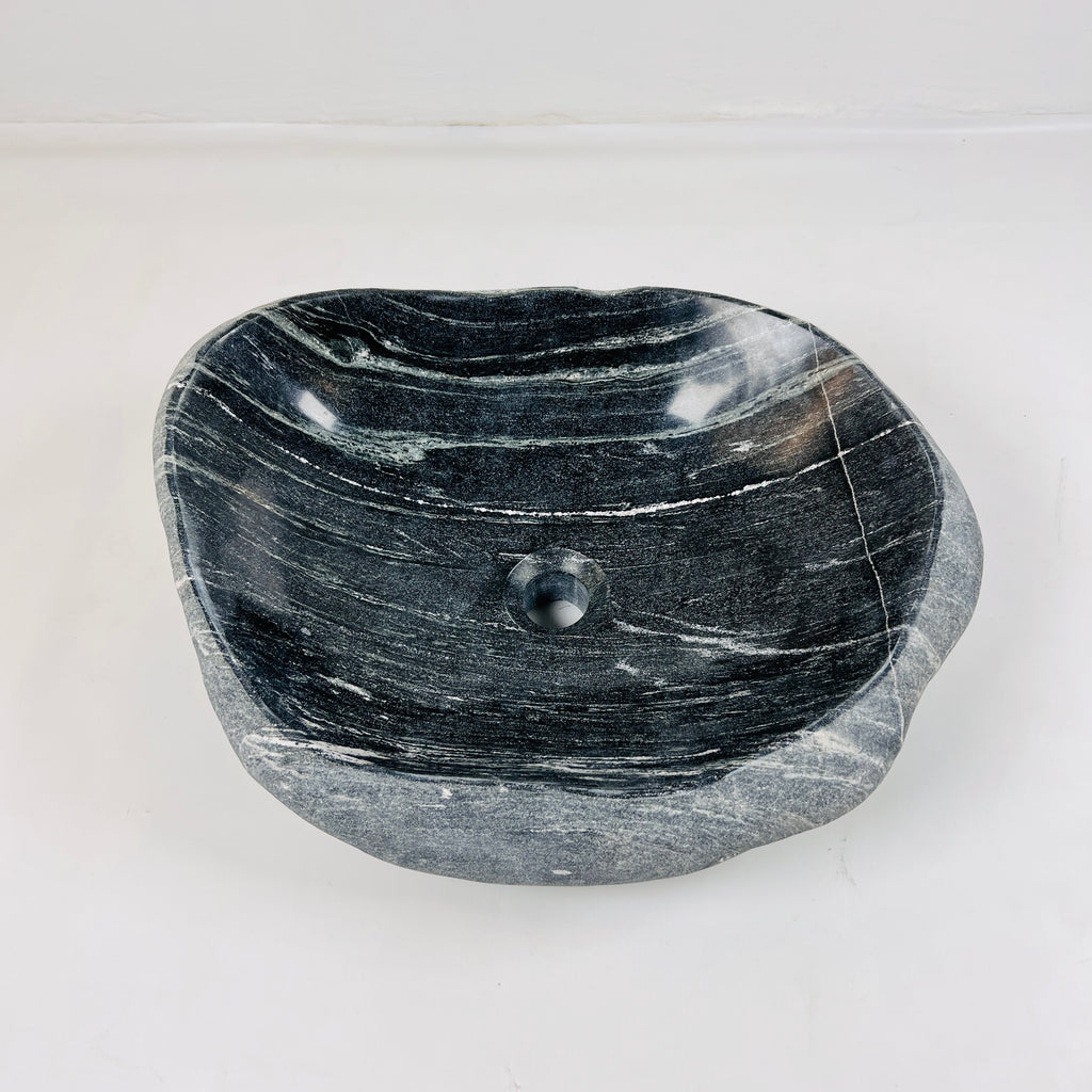 Deep Black Lined River Stone Sink