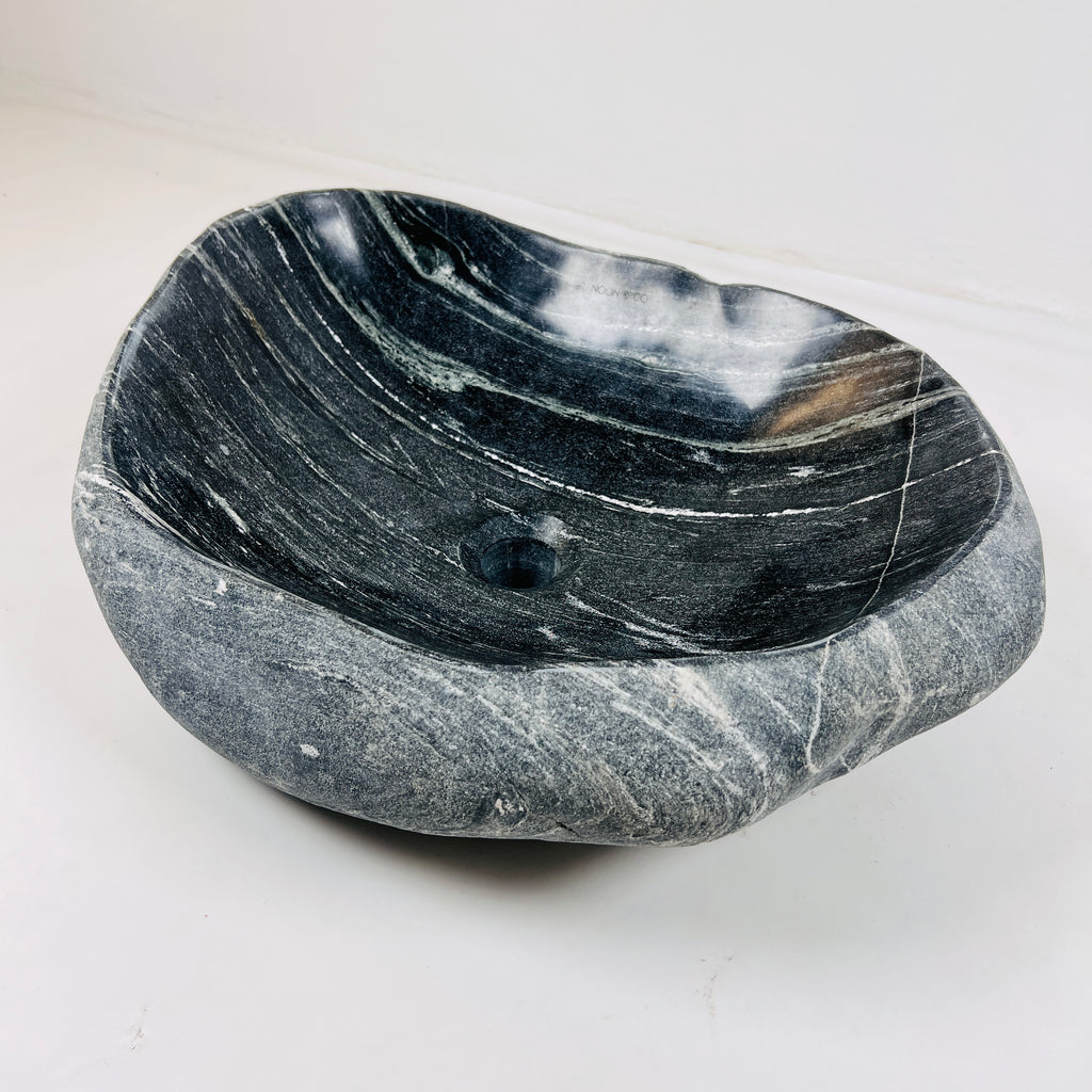 Deep Black Lined River Stone Sink