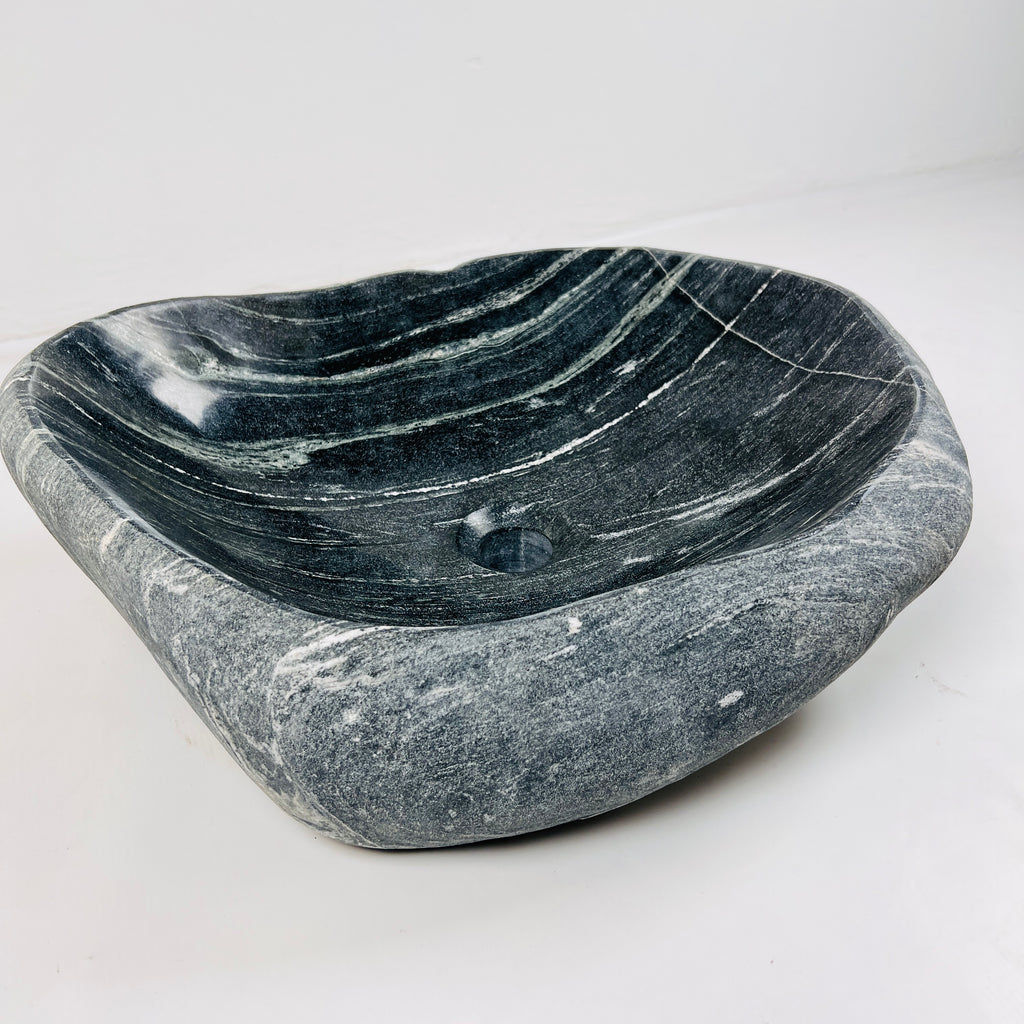 Deep Black Lined River Stone Sink