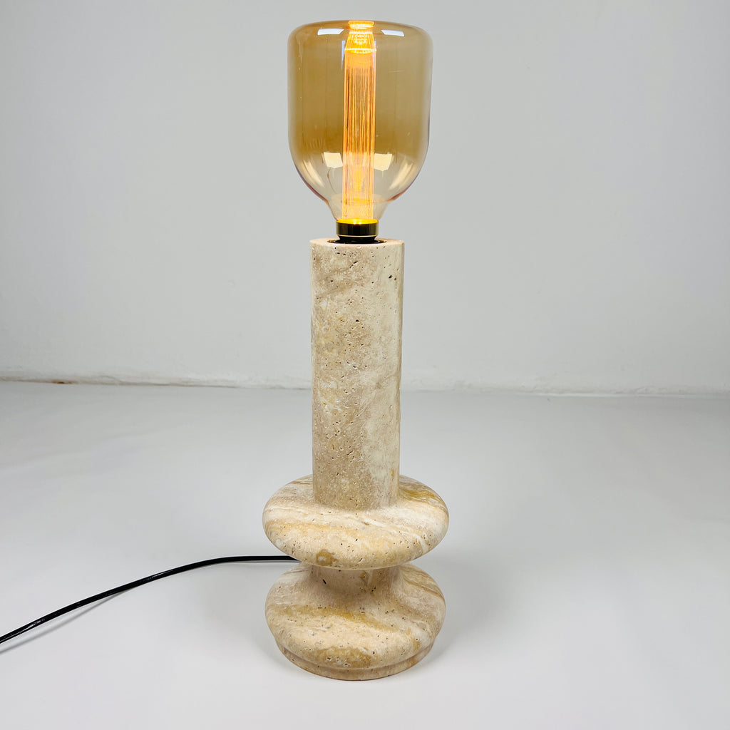 Ringed Bottom Travertine Table Lamp