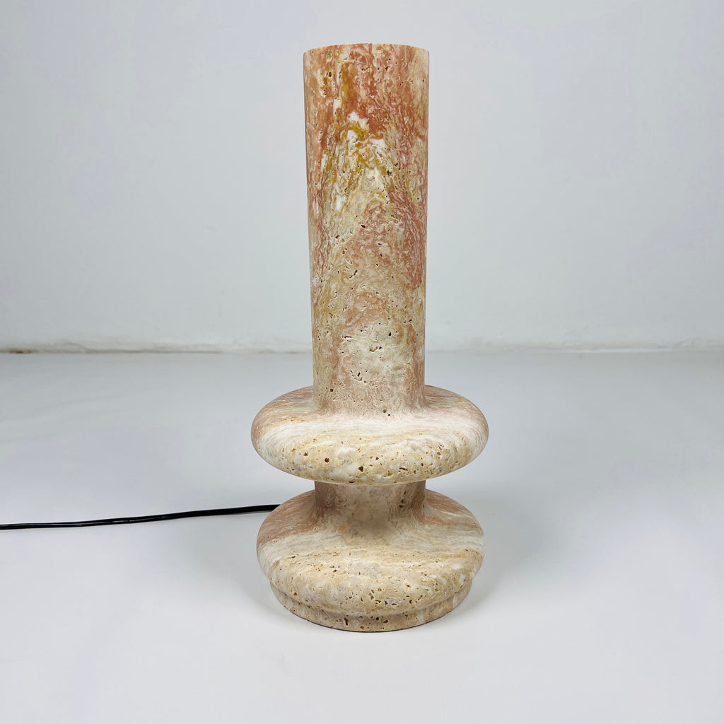 Red And Beige Ringed Bottom Travertine Table Lamp