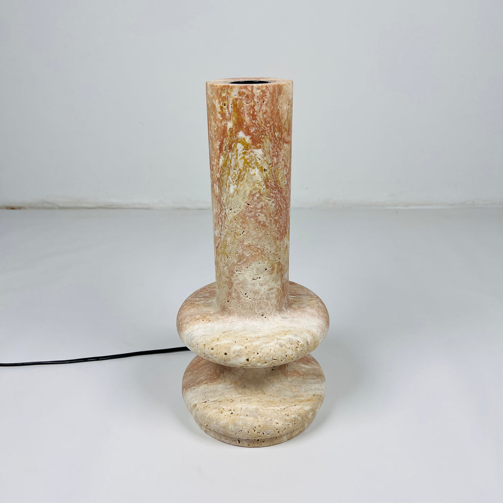 Red And Beige Ringed Bottom Travertine Table Lamp