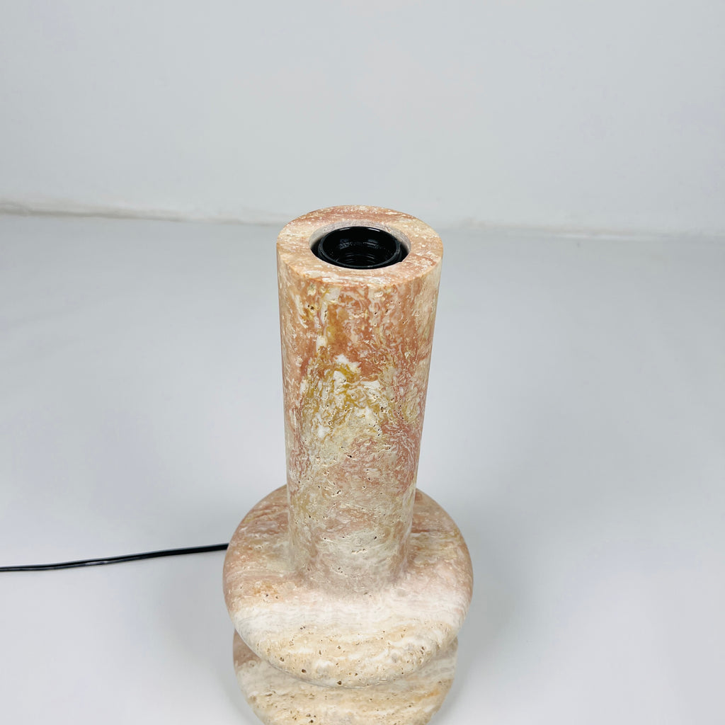 Red And Beige Ringed Bottom Travertine Table Lamp