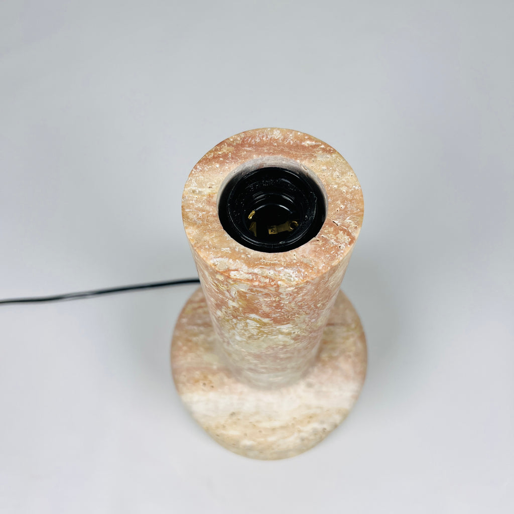 Red And Beige Ringed Bottom Travertine Table Lamp