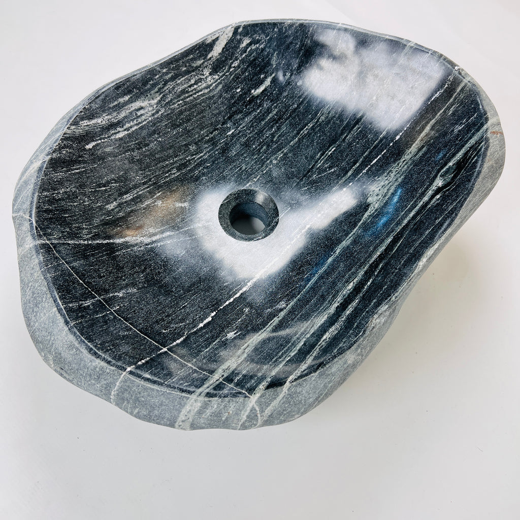 Deep Black Lined River Stone Sink