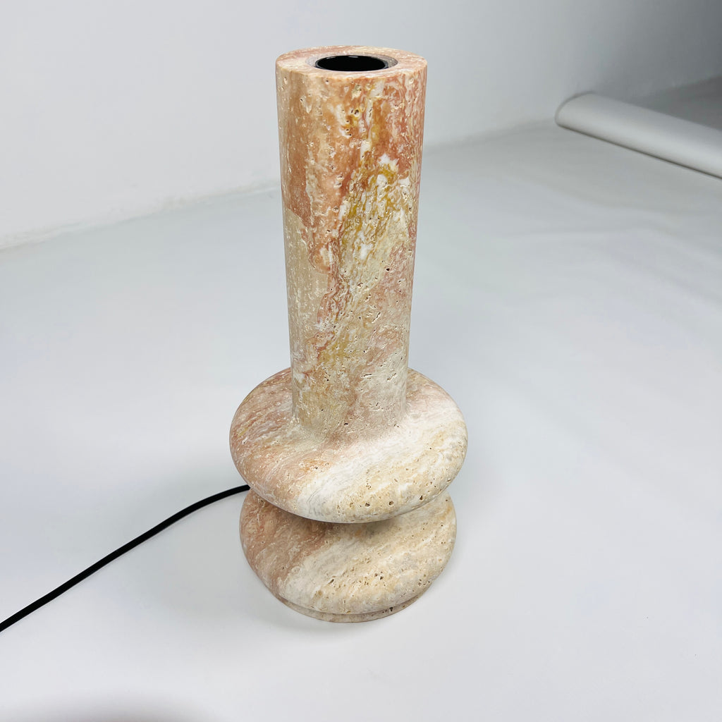 Red And Beige Ringed Bottom Travertine Table Lamp