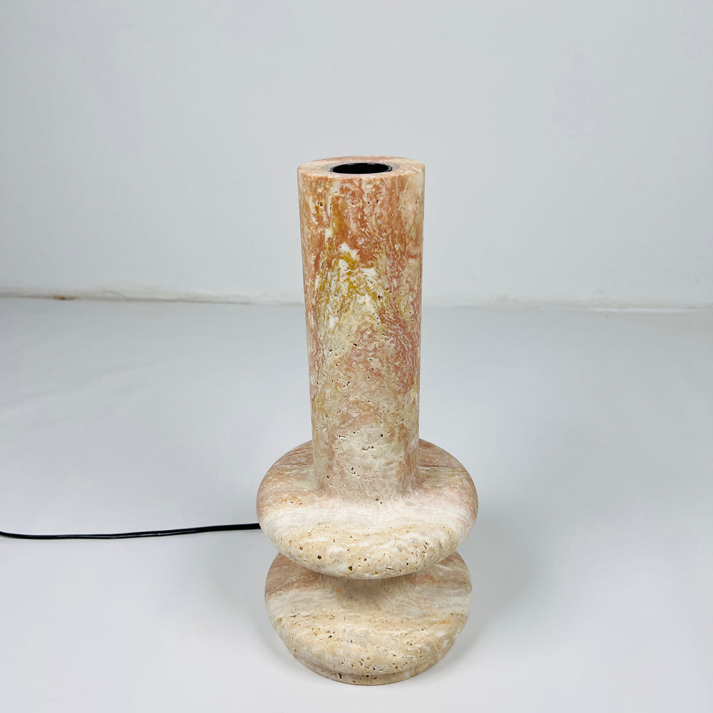 Red And Beige Ringed Bottom Travertine Table Lamp