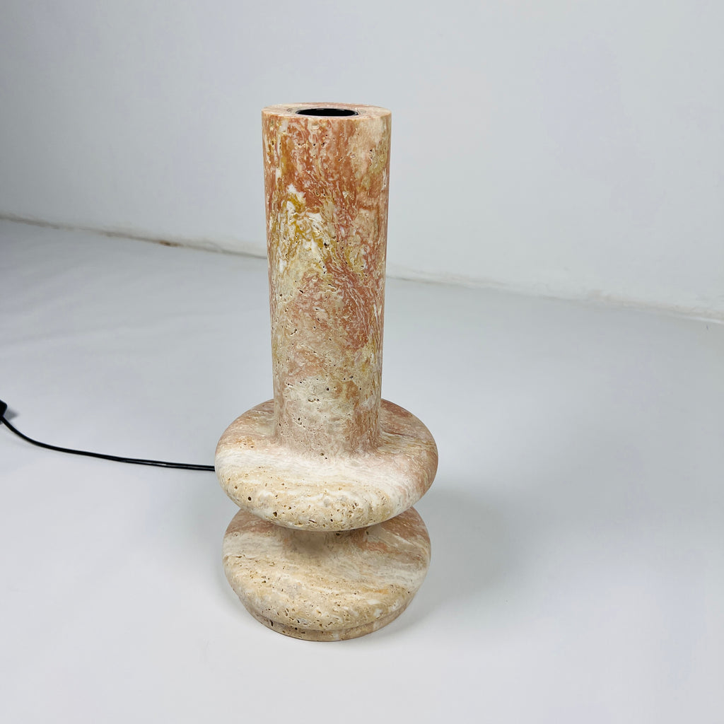 Red And Beige Ringed Bottom Travertine Table Lamp