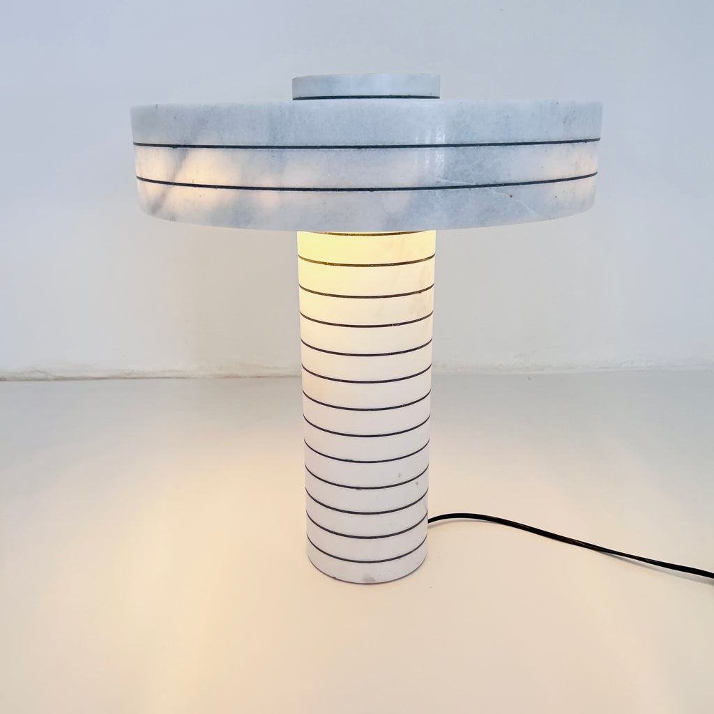 Halo White Pinstriped Table Lamp