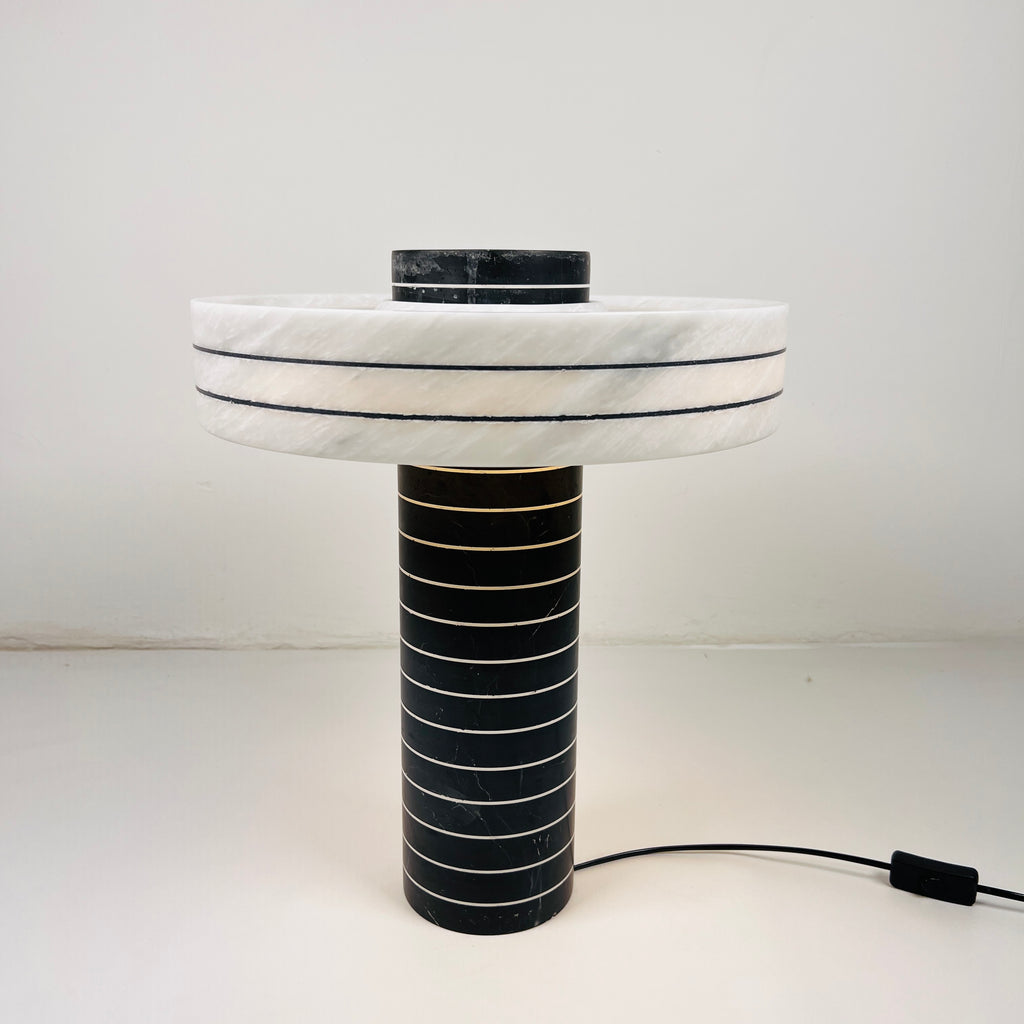 Halo Black And White Pinstriped Table Lamp