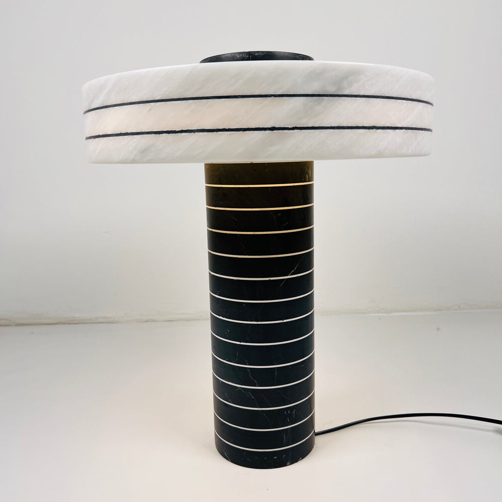 Halo Black And White Pinstriped Table Lamp