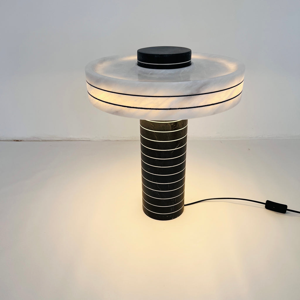 Halo Black And White Pinstriped Table Lamp